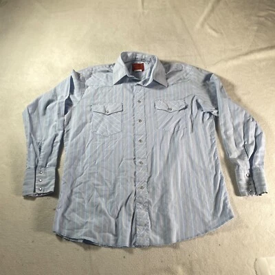Camisa Rustler De Colección Para Hombres Grande Azul Rayas X Colas Largas Perla A Presión Occidental Foto 1 de 4