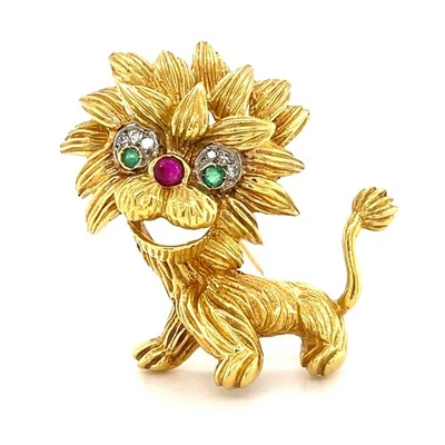 Cartier 18k Gold Emerald, Ruby and Diamond Lion Dragon Brooch Vintage - Image 1 of 4