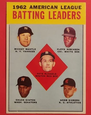 Mickey MANTLE 1962 Topps # 2 Batting Leaders Vintage Baseball **TRIMMED?** - Image 1 of 2