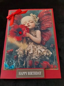 New Handmade Cute Child With Poppy Themed Birthday Card 8" X  6" - Picture 1 of 5