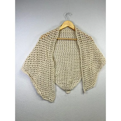 Mantón de punto abierto de ganchillo envolvente beige neutro boho festival playa cubierta Foto 1 de 4