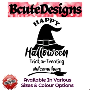 HALLOWEEN TRICK OR TREAT WILLKOMMEN VINYL AUFKLEBER TRANSFER AUFKLEBER WAND FENSTER - Bild 1 von 3