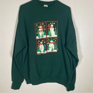 Vintage Green Snowman winter holiday Graphic crewneck sweatshirt size XL unisex - Picture 1 of 7