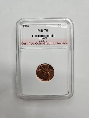 BRILLIANT 1962 1c GRADED MS70 RD Lincoln Penny Cent Coin CCGS #129477 - Image 1 of 4