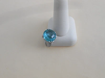 Judith Ripka Plata de Ley Azul Topacio Verde con Anillo Circonita Talla 6,25 Foto 1 de 4