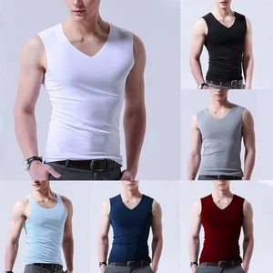 Gym Fitness Singlets für Männer spurlos Eis Seide V-Ausschnitt Design ärmello - Picture 1 of 24