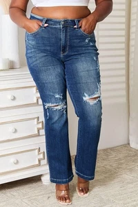 Judy Blue Full Size Mid Rise Hand Sand & Destroy Bootcut Jeans - Picture 1 of 9