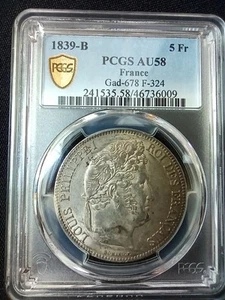 5 Francs Louis Philippe 1839 B; PCGS: AU 58 - Picture 1 of 2