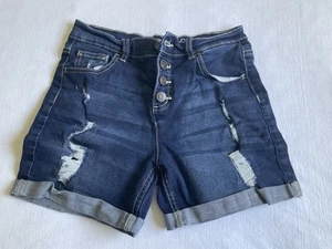 Justice Jean Shorts Blue Denim Midi Distressed Button Snap Girls Size 16 - Picture 1 of 9