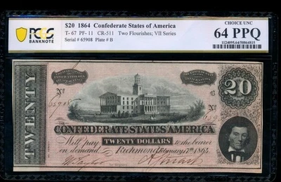AC T-67 $20 1864 Confederate CSA PCGS 64 PPQ - Image 1 of 2