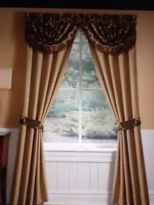 NEW CROSCILL MINKA Pole Top Lined Draperies With Coordinating Tiebacks - Picture 1 of 6