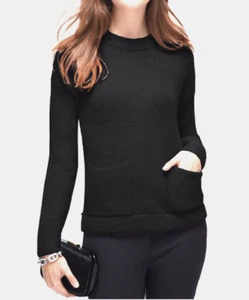 NWT Ann Taylor Black ribbed pocket long sleeve Sweater Size S - Picture 1 of 7