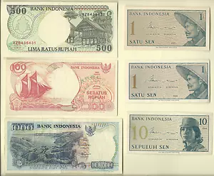 Indonésie 134 Billets de Banque Hors-Circulation & Distribué 1,5,10,25,100,500, - Picture 1 of 8