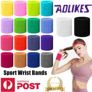 Sport Cotton Wristbands Wrist Bands Sweatbands Sweat Training Tennis Gym Yoga - Picture 1 of 23