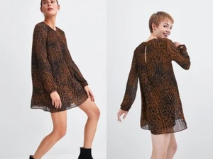 ZARA LEOPARDEN PLISSEE OVERALL KLEID ANIMAL JUMPSUIT DRESS SHORT PLEATED LEO - Bild 1 von 7