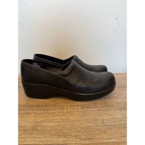 Abeo Bio System Womens Size 9 Shoes Black Leather Floral Print Nursing Clogs - Picture 1 of 8