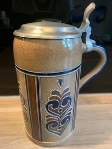 Goebel Bierseidel Bierkrug Merkelbach, Salzglasur, Zinndeckel, Steingut, TOP - Bild 1 von 11