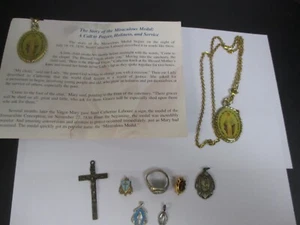 Lot Of 9 Christian Medals,Chains,Pins, Mixture,Vintage - Picture 1 of 4
