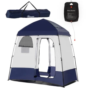 Pop Up Shower Toilet Tent Two Rooms Floor Carrying Bag Portable Privacy Shelter - Picture 1 of 12