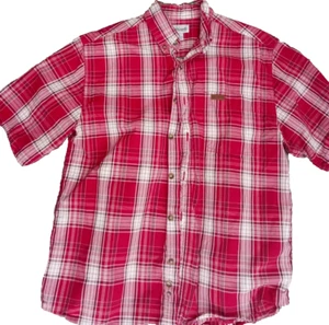 Carhartt Shirt Mens Medium Red Plaid Short Sleeve Cotton Button Up Outdoor Work - Picture 1 of 7