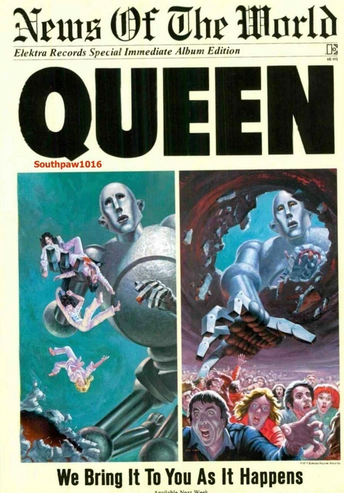 1977 Queen "News Of The World" Album Release Music Industry Promo Reprint Ad - Image 1 of 1