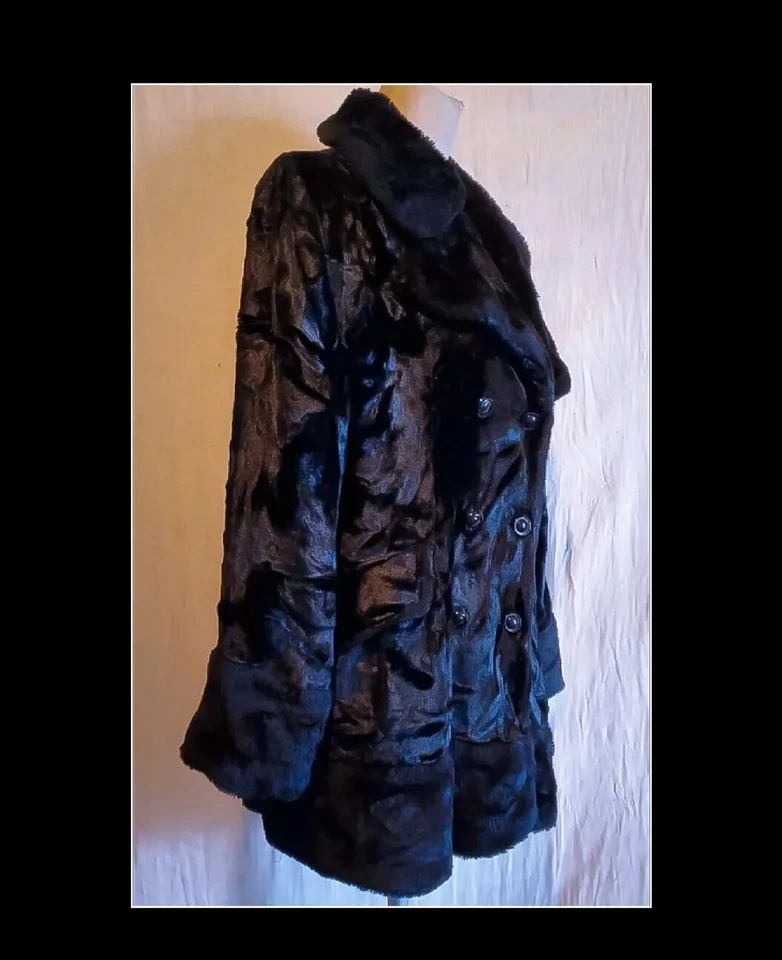 Abrigo De Colección Años 70 Felpa Imitación Piel Terciopelo Línea A Doble Pecho con Cintura Ajustada Talla L Foto 1 de 4