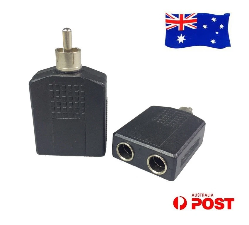 RCA Male Plug to Dual 1/4" 6.5mm Female Y-Splitter Adapter Connector Converter - Image 1 of 1