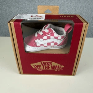 Vans 1 Infant 6 Weeks Old Skool Crib Shoes Sneakers Red White Checkerboard New - Picture 1 of 8