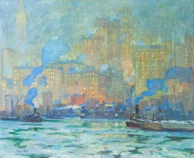 New York Night Jonas Lie 1929 American Impressionist Cityscape Luminous Print - Image 1 of 2