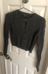 Vintage Wild Fable Dark Green Large Long Sleeve Button Sweater XS FastShip READ - Picture 1 of 3