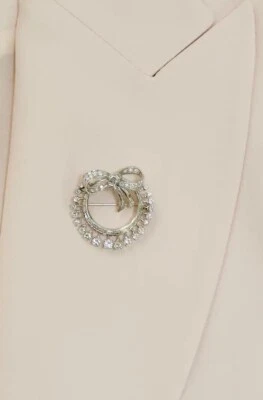 935 Argentium Silver 4.20 CT Round & Baguette Shape White Sapphire Wreath Brooch - Image 1 of 4