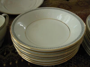 Pope Gosser 7 Soup Bowls Pattern 1114 Deco Black Key Gold Ring Design - Picture 1 of 3