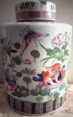 ANCIEN POT COUVERT / POT À GINGEMBRE CHINOIS EN PORCELAINE - Photo 1/4