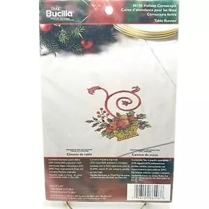 Stamped Cross Stitch #86196 Holiday Cornucopia Table Runner Bucilla 14x44 in - Picture 1 of 3