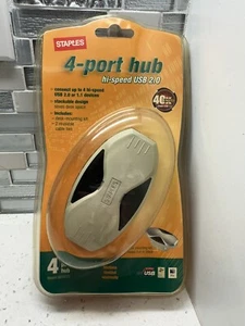 Staples 4-Port Hub Hi-Speed USB 2.0 with Desk Mounting Kit 2 Reusable Cable Ties - Picture 1 of 3