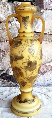 Vintage 19" H Cased Glass Lamp Base Czech Bohemian OPB Original Label Gold Gild - Image 1 of 4