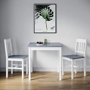 Solid Wood Classic Grey Dining Table and 2 Chairs Kitchen Dining Room Furniture - Picture 1 of 9