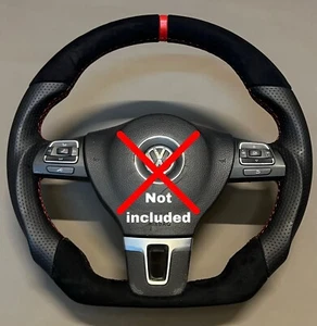 2010-2015 Volkswagen Flat Bottom Fresh Leather Stitched Custom Steering Wheel - Picture 1 of 11