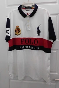 Polo Ralph Lauren weißes Polo großes Pony besticktes Wappen gestreift #3 Rugby XXL - Bild 1 von 6