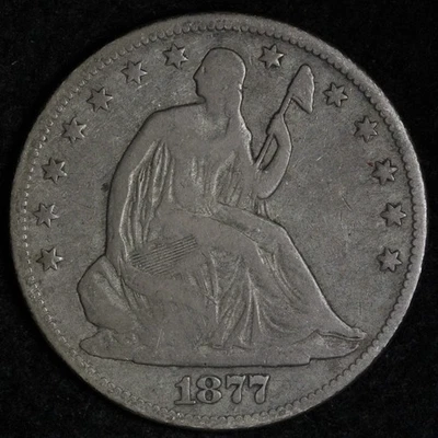 1877 Seated Liberty Silver Half Dollar FINE E270 SKEN - Image 1 of 2