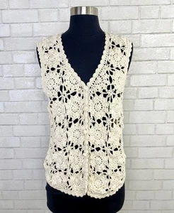 Vintage Karen Scott Boho Crochet Hand Knit Hippie Summer Sweater Vest Women’s S - Picture 1 of 7