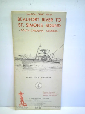 Carta náutica 1966 839-SC Beaufort River to St Simons Sound SC-GA Intercoastal Foto 1 de 4