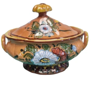 Vintage Castelli Hand Painted Soup Tureen Lidded Chip Italy Ceramic Floral - Picture 1 of 12