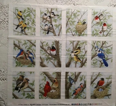 Elizabeth’s Studio Fabrics- Songbirds Panel by Tracy Lizotte 12 Blocks 21”x23” - Image 1 of 4