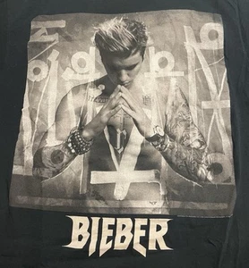 vintage JUSTIN BIEBER “PURPOSE TOUR” T-SHIRT ADULT M medium CONCERT BLACK S/S - Picture 1 of 4