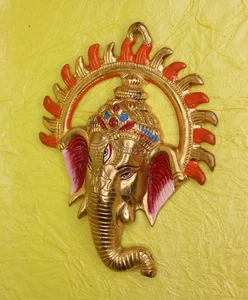 Lord Ganesha Wall Decor Mask Home Office Decor Figurine White Metal Statue - Picture 1 of 9