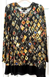 Karen Kane Kontrast Tunika Damen Gr. 1X (18/20) schwarz Chiffonsaum Boho NEU - Bild 1 von 8