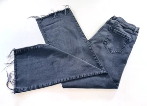 Kensie The Kaya Jeans High Rise Wide Leg Distressed Raw Hem Size 12/31 Black - Picture 1 of 7