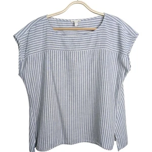 Eileen Fisher Oberteil mittelblau gestreift Pullover kastig Hanf Bio Baumwolle Flügelärmel - Bild 1 von 8