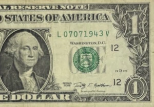 Birthday Note July 07 1943 Fancy Serial Number One Dollar BillL07071943V FW - Picture 1 of 6